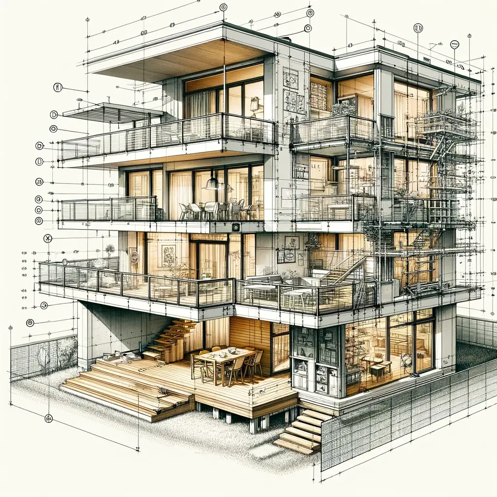Technische Zeichnung eines Balkonsystems
